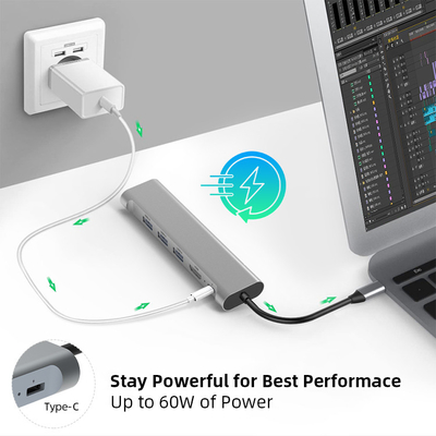 High Speed 4K HDMI 6 In 1 5Gbps Type C Docking Station 60W PD 1Gbps RJ45 Lan
